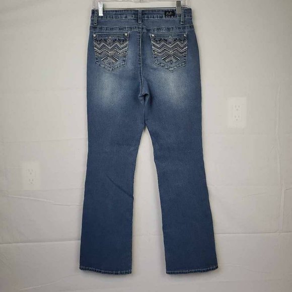 Earl Womens Boot Cut Jeans Blue Whiskered Embroidered Medium Wash Denim 10 - Picture 2 of 12
